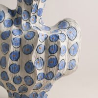 Premium luxury hand-painted cobalt blue dot pleat ceramic artisan statement vase