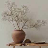 Traditional wabi-sabi style rustic wide mouth grounding pottery jar stoneware vase