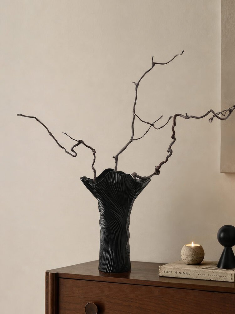 Wabi-sabi style architectural cloud pleated ceramic vase for living room decoration