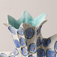 Premium luxury hand-painted cobalt blue dot pleat ceramic artisan statement vase