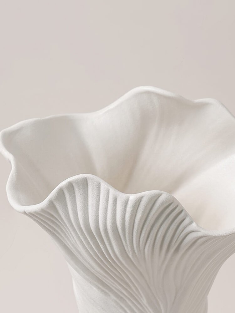 Wabi-sabi style architectural cloud pleated ceramic vase for living room decoration