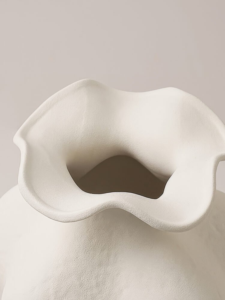 Minimalist cream white French style petal folded ceramic vase for elegant home decor