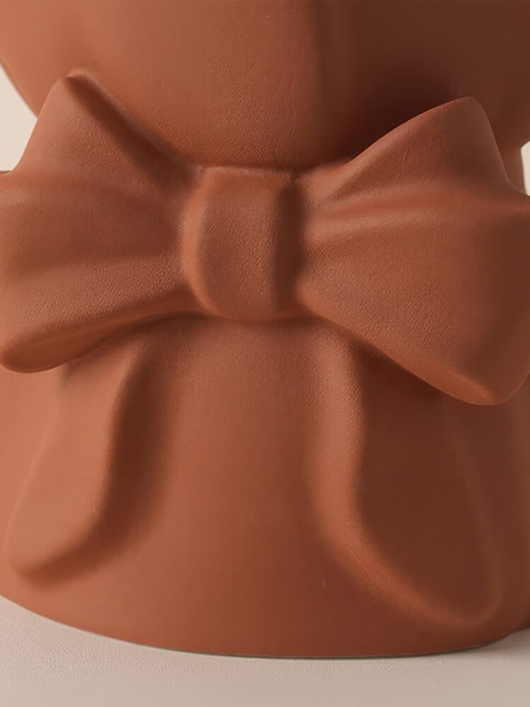 Romantic French style ribbon bow pouch ceramic flower vase for tabletop decor
