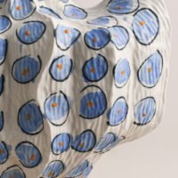 Premium luxury hand-painted cobalt blue dot pleat ceramic artisan statement vase