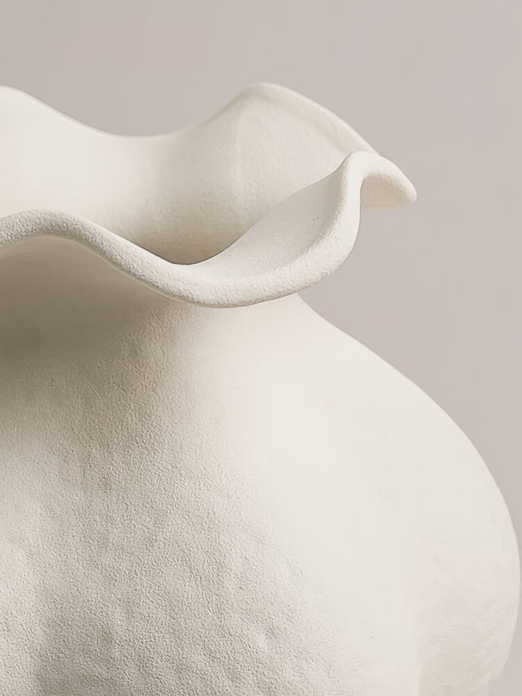Minimalist cream white French style petal folded ceramic vase for elegant home decor