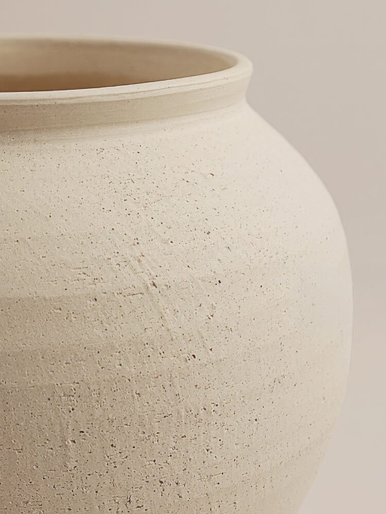 Traditional wabi-sabi style rustic wide mouth grounding pottery jar stoneware vase