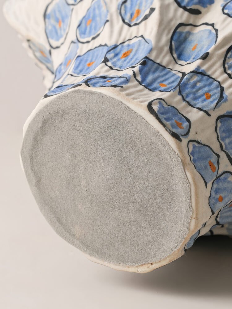 Premium luxury hand-painted cobalt blue dot pleat ceramic artisan statement vase