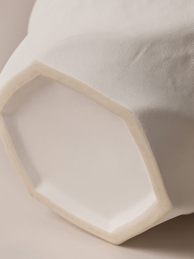 Modern mountain spiral sculptural ceramic art vase in matte obsidian black and marble white