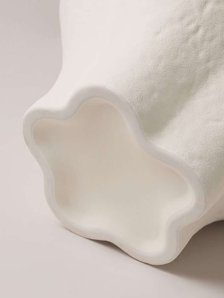 Minimalist cream white French style petal folded ceramic vase for elegant home decor